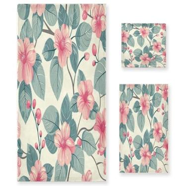 Imagem de xigua Conjunto de toalhas de banheiro de flores de cerejeira absorvente toalha de banho macia de 3 peças toalha de mão toalhas decorativas para banheiro, academia, hotel, praia, piscina