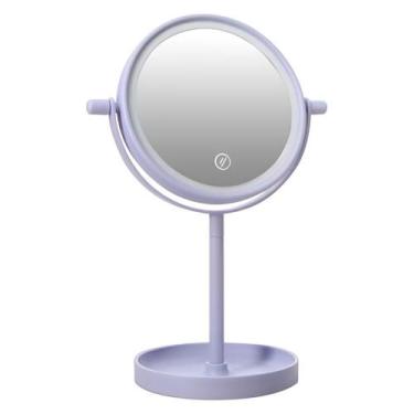 Imagem de Espelho De Mesa Led Maquiagem Giratório Iluminado Lilás - Innovare E-C