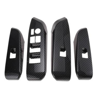 Imagem de REPAIROCK Tampa de acabamento de painel de interruptor de elevação de janela para Toyota Highlander 15-18 botão de controle de janela de porta de carro acessórios interiores fibra de carbono preto