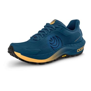 Imagem de Topo Athletic Tênis de corrida masculino MTN Racer 4 leve e confortável 5 mm Drop Trail Tênis esportivo para trilha, Azul-marinho/laranja, 9 Wide