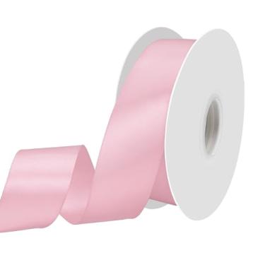 Imagem de Yamkim Fita de cetim rosa pérola de 3,5 cm, fita de cetim de poliéster dupla face, ideal para embrulho de presente, artesanato, convites, casamento, buquê de flores, costura