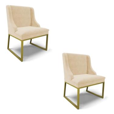 Imagem de Cadeira Sala de Jantar Industrial Dourado Kit 2 Liz Suede Bege D03 - D