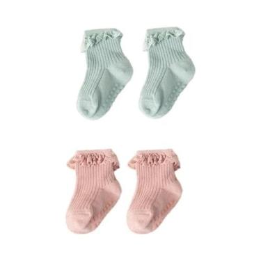 Imagem de Meias De Bebê Antiderrapantes Com Renda Para Meninas 0-6 Meses 2 Pares