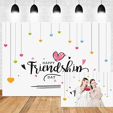 Imagem de OERJU 1,5 x 0,9 m cenário fotográfico de corações coloridos feliz dia da amizade conciso fundo branco adultos crianças retrato foto vídeo sessão de vídeo Dia Internacional da Amizade Banner vinil