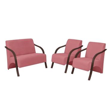 Imagem de Kit 3 Peças Poltrona Decorativa Sevilha Sala Suede Rosa