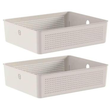 Imagem de Kit 2 Caixas Organizadoras Flow Bege 34x27x9cm Cesto para Lavanderia C