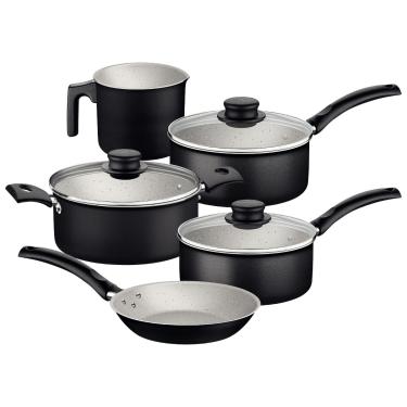 Imagem de Jogo de Panelas Tramontina Turim 5 Peças em Alumínio Antiaderente Starflon Max Preto