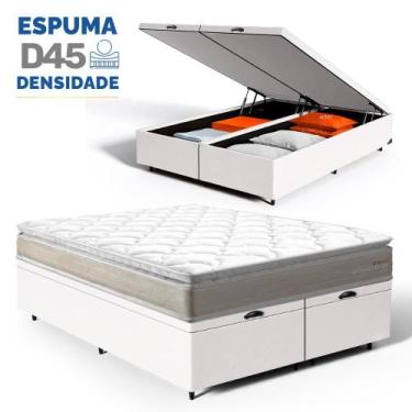 Imagem de Cama Box Baú com Colchão de Espuma D45 Pillow Top Ortopédico Domo Quee