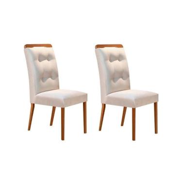Imagem de Cadeira De Cozinha Imperatriz Madeira Kit 2 Un Capuccino - Veludo Creme - Rufato