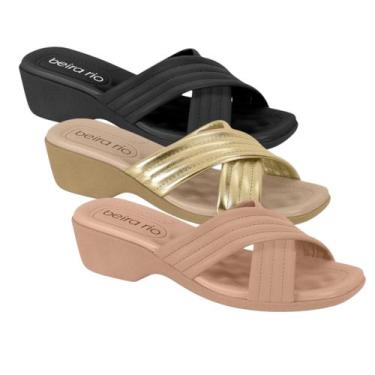 Imagem de Tamanco Anabela Tiras Cruzadas Beira Rio 8527.101 - Nude - 33 - Preto 