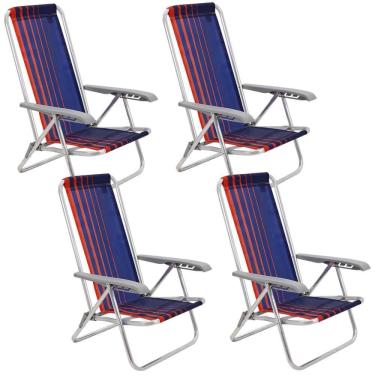 Imagem de Kit 04 Cadeiras de Praia Reclinável Tramontina Bali Baixa Alumínio Assento Azul e Laranja 92900100