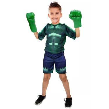 Imagem de Fantasia Hulk Com Luvas Meninos Infantil - Fantasia Brás, G - 6 A 7 AN