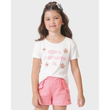 Imagem de Conjunto blusa linho com pompom shorts verão leve divertido - Rosa e Verde - Menina 4 a 14 anos-Feminino