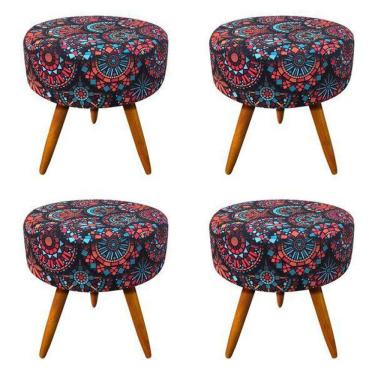 Imagem de Puff Para Sala E Hall Redondo Mandala Vermelha 4 Itens