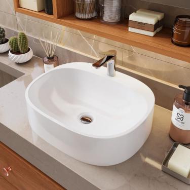 Imagem de Cuba De Apoio Para Banheiro 37x33cm Jaspe Sintético Branca Moderna Lavabo