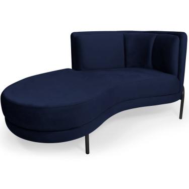 Imagem de Sofá Chaise Esquerdo Sala De Estar Penélope Base Preto Veludo Azul Marinho - Nexta Casa