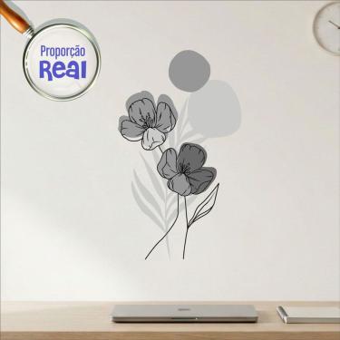 Imagem de Adesivo Floral Boho Cinza Estilo Nórdico 35x60 Minimalista Abstrato