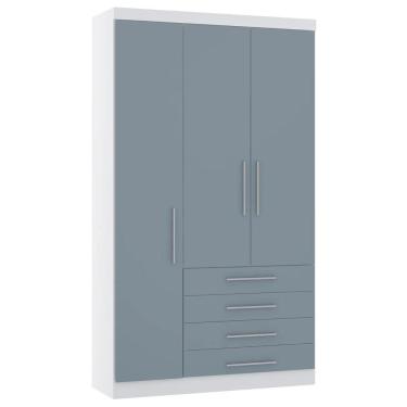 Imagem de Guarda Roupa Solteiro 132cm 3 Portas 4 Gavetas Taiga Branco/grey L01 - Mpozenato
