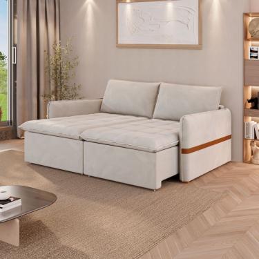Imagem de Sofá Cama Retrátil 3 Lugares Bárbara 1,80m Veludo Creme
