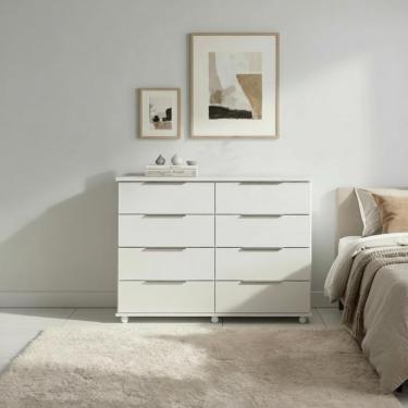 Imagem de Cômoda Gaveteiro Grande 8gavetas Com Rodízios Branco Repleta