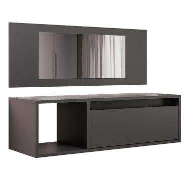 Imagem de Penteadeira Camarim Com Espelho Suspensa 90cm 1 Porta Elle Z34 Preto - Mpozenato