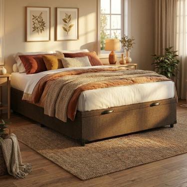 Imagem de Base Box com Baú Frontal Linho Padrão Classic Marrom