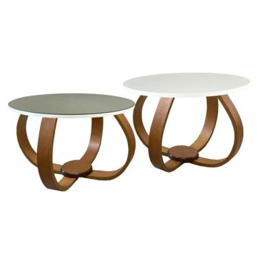 Imagem de 1/3 Conjunto Mesa De Centro E Lateral Pés Cebola Composê Espelhada Branco Branco