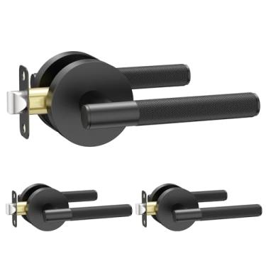 Imagem de Amerdeco Pacote com 3 maçanetas de porta de passagem pretas foscas, maçanetas resistentes sem travamento para hall, armário, área de escritório, shopping centers AM0016