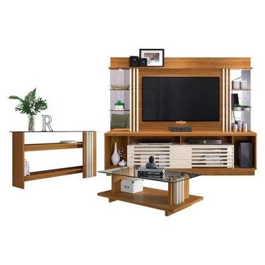 Imagem de Estante Home Theater com Aparador e Mesa de Centro Frizz Gold Naturale Off White – Madetec