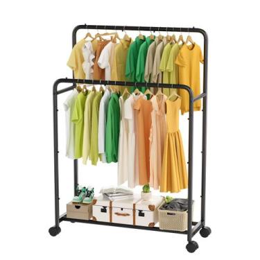 Imagem de Arara de Roupas Simples e Moderna com Duas Barras e Rodízios Preta - S