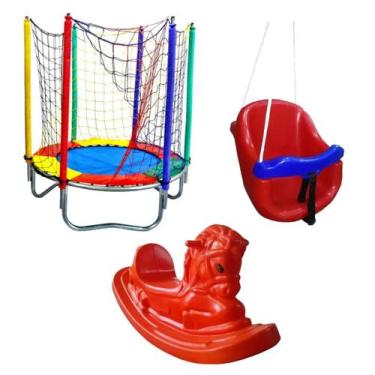 Imagem de Kit Infantil Completo  Cama Elástica 1,40m, Gangorra Cavalo e Balanço 