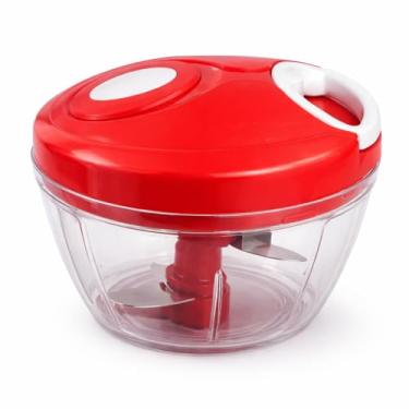 Imagem de Triturador de Alimentos manual Vermelho 500ml 3 laminas de corte ideal para triturar alho cebola legumes