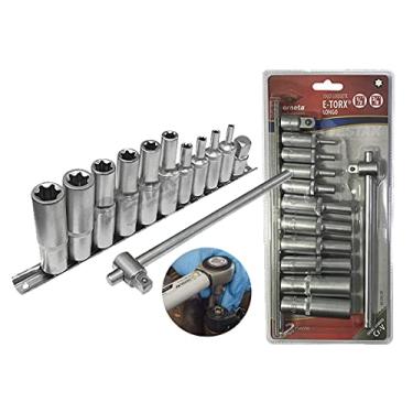 Imagem de Corneta Jogo 10 Soquetes Torx Femea+ Chave 3/8 E 1/2