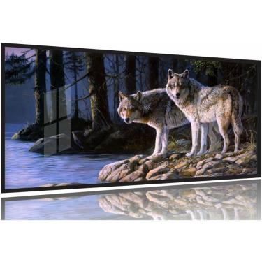 Imagem de Quadro Decorativo Paisagem Lobos Escritório130x60 Moldura Preta 2x2