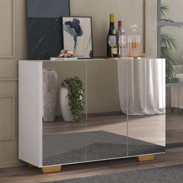 Imagem de Aparador Buffet 3 Portas com Espelho e Pés Quadrados Vegas Multimóveis MP1014 Branco/Natural