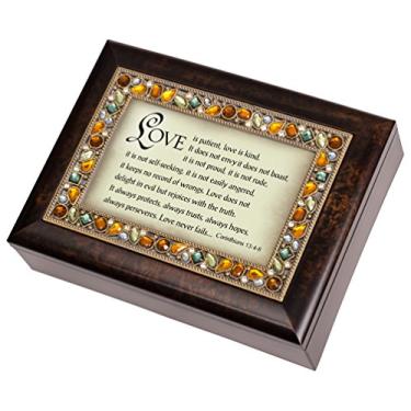 Imagem de Cottage Garden Faith Hope Love Inspirador Estilo Italiano Acabamento Burlwood Tampa de Joia Música Caixa de Joias Brinca Graça Incrível