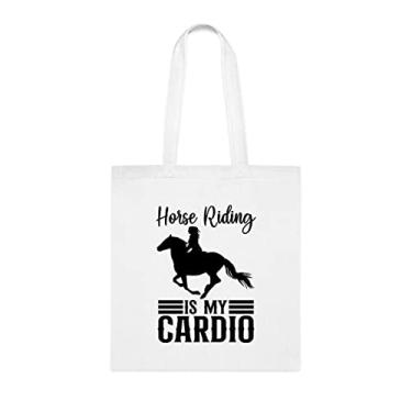 Imagem de Bolsa tiracolo Horse Riding Is My Cardio 9, presente para equitação, bolsa de ombro, bolsas reutilizáveis, ideia de presente de cesta de Natal de aniversário, Branco