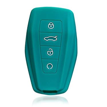 Imagem de YJADHU Capa de silicone para chave de carro masculina e feminina conjunto de porta-chaves remoto, apto para Geely Coolray X6 Emgrand Global Hawk GX7, tipo A verde escuro