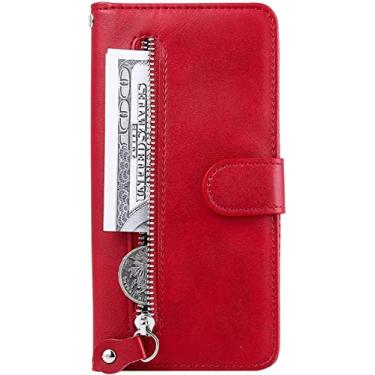 Imagem de HOUCY Capa para iPhone 13/13 Mini/13 Pro/13 Pro Max, capa de telefone de carteira flip de couro de alta qualidade com fecho magnético, função de suporte e slots de cartão (cor: vermelho, tamanho: 13pro 6,1 polegadas)