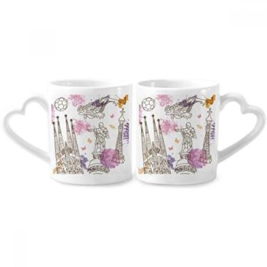 Imagem de Conjunto de canecas de porcelana para casal da Catedral de Barcelona com alça de coração