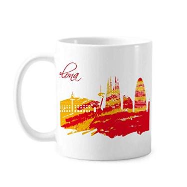 Imagem de Contorno da cidade Caneca barcelona vermelha amarela cerâmica café porcelana caneca talheres