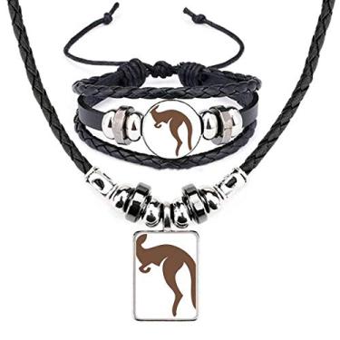 Imagem de Conjunto de joias de couro com silhueta marrom canguru sabor australiano