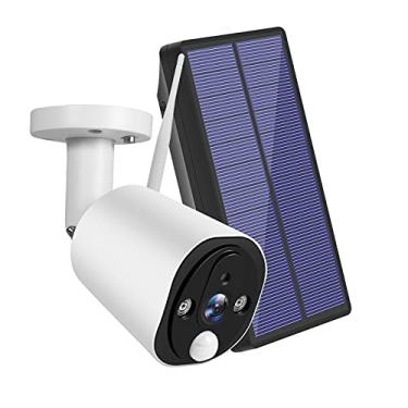 Imagem de Romacci Câmera de segurança sem fio movida a energia solar, câmera de alta definição WiFi 1080P 2 vias com áudio e visão noturna Câmera de vigilância externa à prova d'água com 2 unidades de bateria