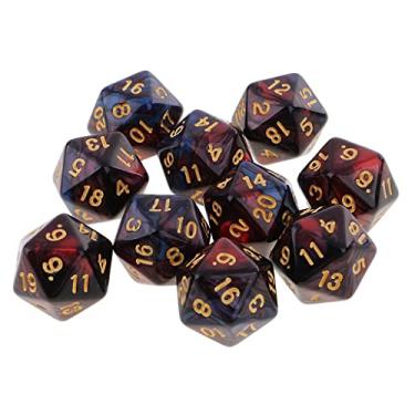 Imagem de MonkeyJack 10 dados poliédricos D20 dados de 20 lados para jogo de RPG Dungeons and Dragons, vermelho, azul