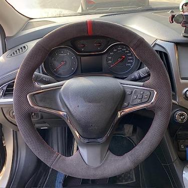 Imagem de QUNINE Tampa do volante do carro trançando couro macio camurça, para Chevrolet Cruze 2014-2018 Volt 2016 2017 Auto Interior