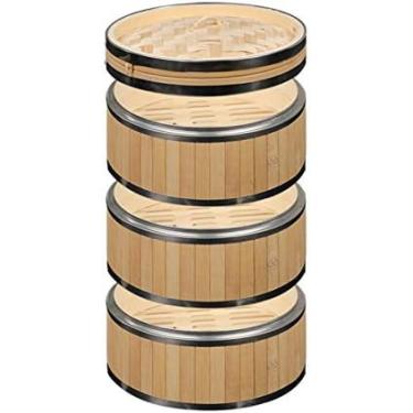 Imagem de Vaporizador De Bambu, Cesta De Vapor Dim Sum, Vaporizador De Comida Chinesa De 3 Camadas Para Arroz, Bolinhos, Vegetais, Carne E Peixe, Reutilizável, Fácil De Limpar,18cm,Bonny369