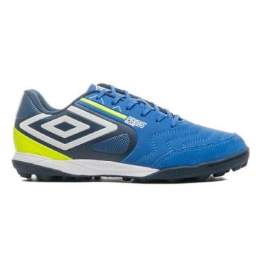 Imagem de Chuteira Society Umbro Pro 5 Bump Azul e Verde, Cor: Azul/verde, Tamanho: 37