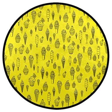 Imagem de Dinarno Tapete redondo amarelo fofo cupcake durável tapete de área circular macio tapete lavável tapete redondo antiderrapante tapete para quarto, sala de estar, jantar, cozinha, banheiro, decoração de pátio, tapete circular