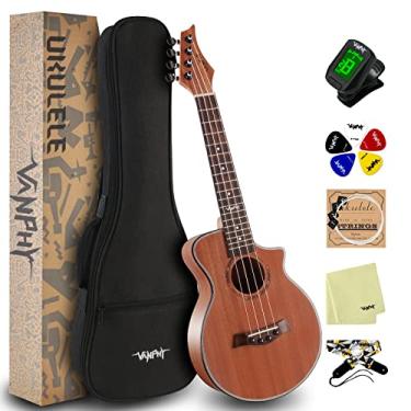 Imagem de VANPHY Ukulele Ukelele Tenor Ukelele Sapele de madeira Uke Professional 66 cm Ukelel para adultos iniciantes havaiano Uke vem com kit de iniciante Ukele inclui bolsa grande alça de afinador ukelel