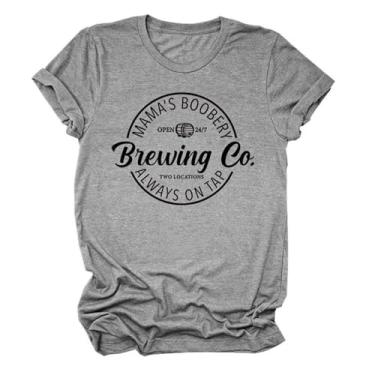Imagem de Camisetas Mamã's Boobery Brewing Go Always On Tap Camiseta feminina com slogan divertido pulôver de amamentação humor top dia das mães, Cinza escuro, XXG